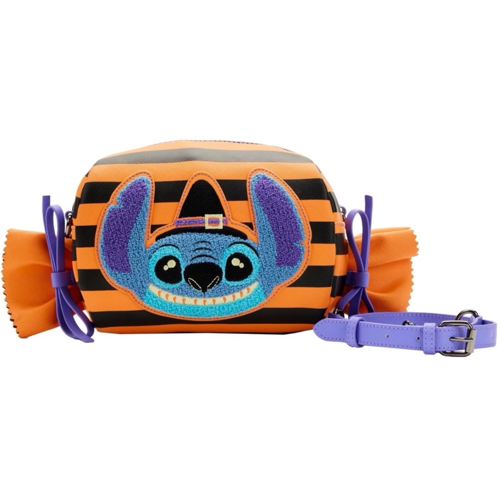 NEW Loungefly Disney Lilo & Stitch Striped Candy Wrapper Halloween Crossbody Bag